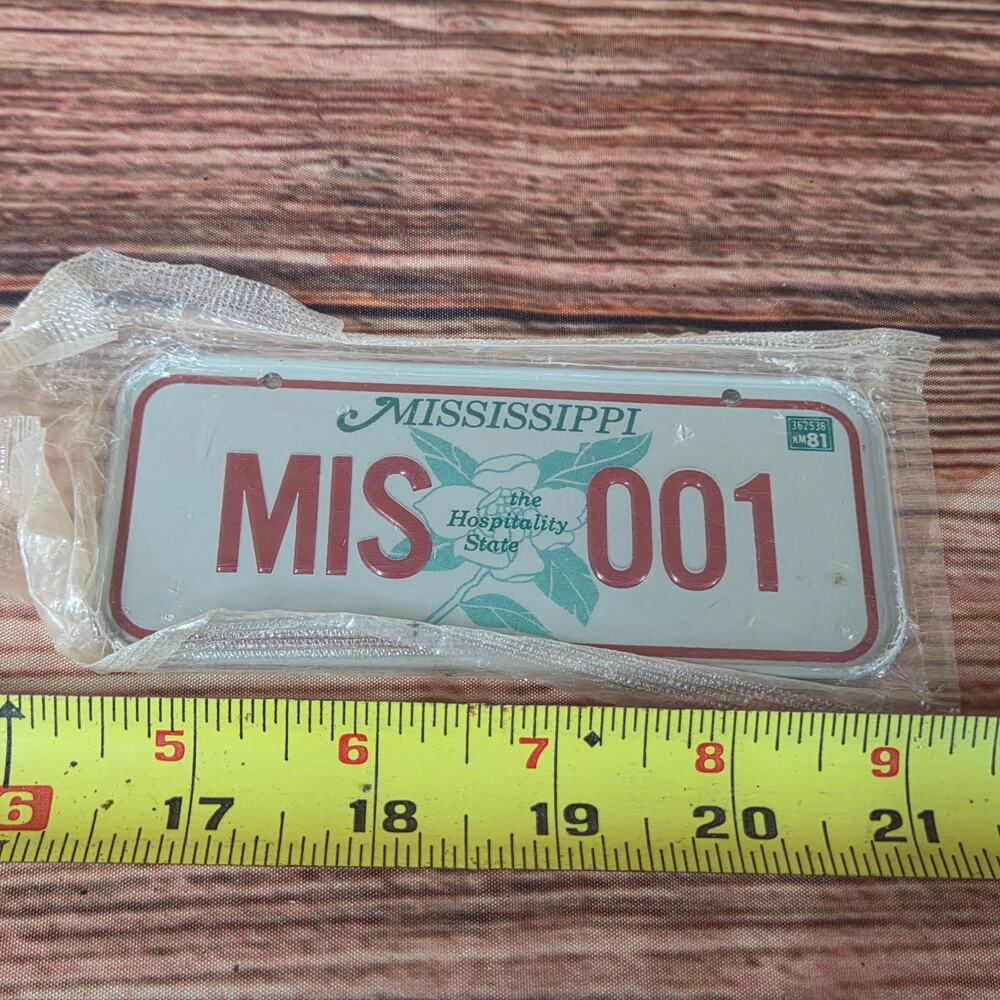 Vintage 1980s steel mini bicycle license plate Mississippi sealed